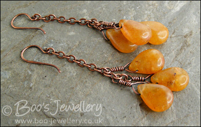 Honey opal and copper cluster earrings