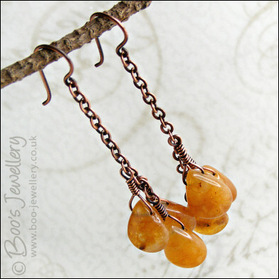 Honey opal and copper cluster earrings