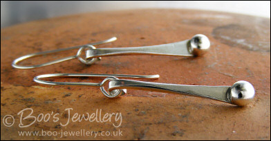 Sterling silver drop earrings with pebbles of solid silver