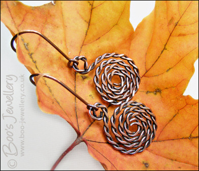 Twisted and hammered antiqued copper spiral earrings