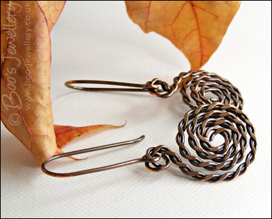 Twisted and hammered antiqued copper spiral earrings