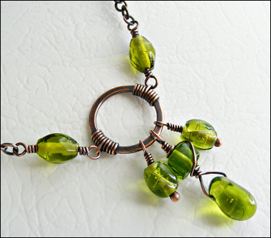 Antiqued copper and green glass bead necklace set
