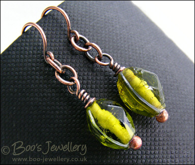 Antiqued copper and green glass bead necklace set