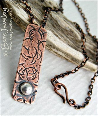 RESERVED - Textured copper pendant with Sterling silver nugget