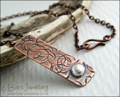 RESERVED - Textured copper pendant with Sterling silver nugget