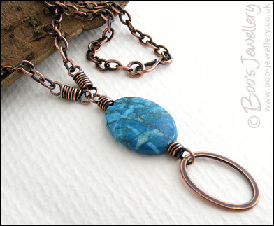 Turquoise veined jasper and copper oval necklace