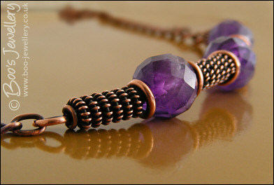 Antiqued copper spiralled rope and amethyst necklace