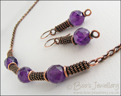 Antiqued copper and amethyst rope earrings