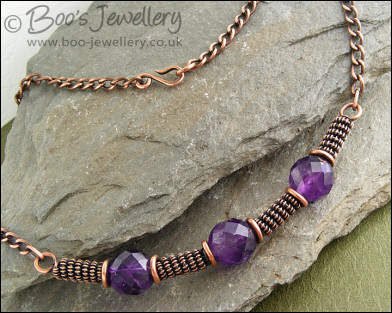 Antiqued copper spiralled rope and amethyst necklace