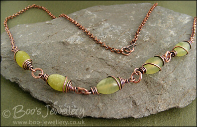 Antiqued copper and Serpentine Jade necklace