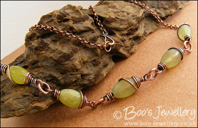Antiqued copper and Serpentine Jade necklace