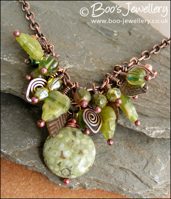Antiqued copper and earth tones cluster necklace