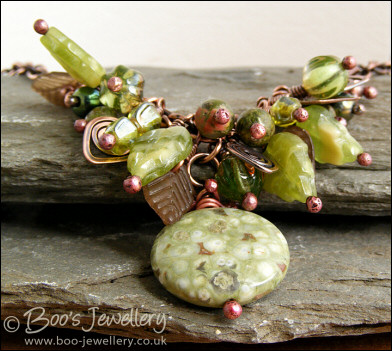 Antiqued copper and earth tones cluster necklace
