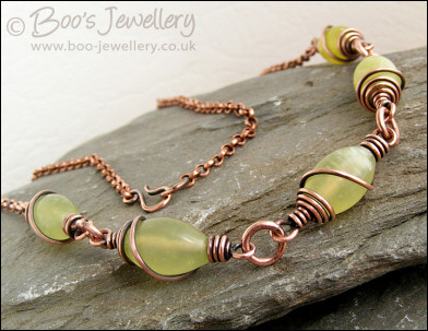 Antiqued copper and Serpentine Jade necklace