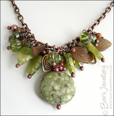 Antiqued copper and earth tones cluster necklace