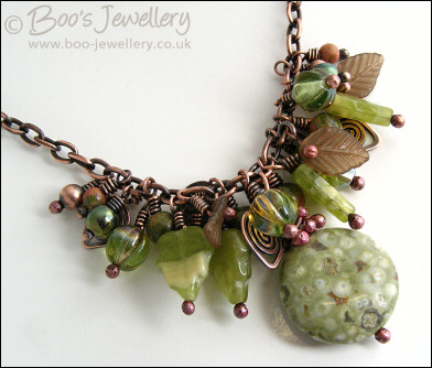 Antiqued copper and earth tones cluster necklace