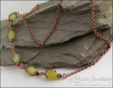 Antiqued copper and Serpentine Jade necklace