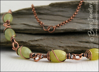 Antiqued copper and Serpentine Jade necklace