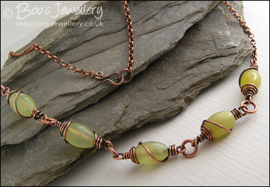 Antiqued copper and Serpentine Jade necklace