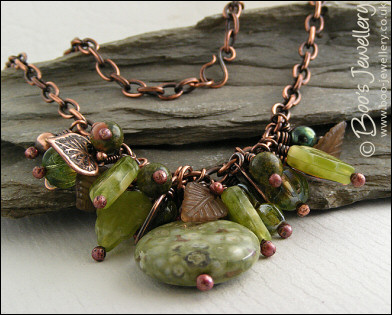Antiqued copper and earth tones cluster necklace