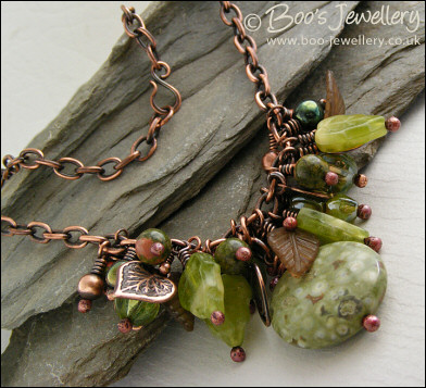 Antiqued copper and earth tones cluster necklace
