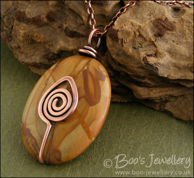 Antiqued copper and Mustard Jasper pendant necklace