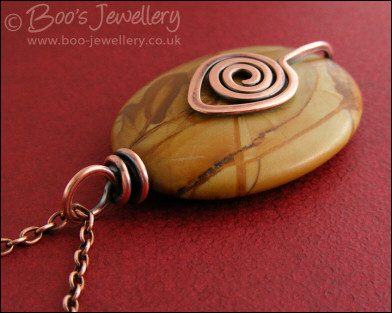 Antiqued copper and Mustard Jasper pendant necklace