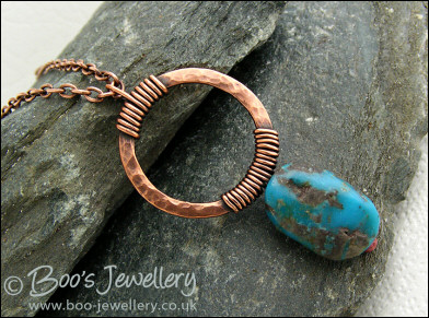 Antiqued copper pendant with turquoise nugget - oops price!