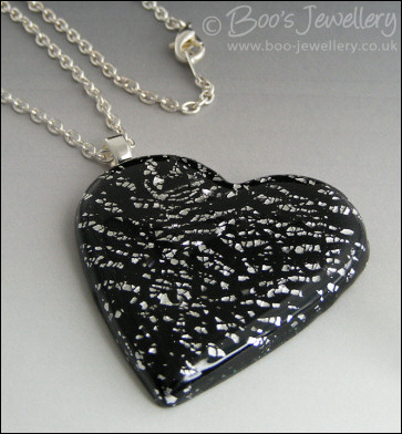 Black and silver crackle polymer clay heart pendant