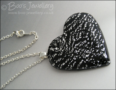 Black and silver crackle polymer clay heart pendant