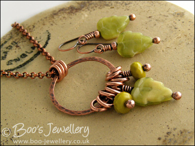 Green bead necklace and earring set