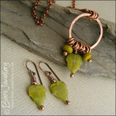 Green bead necklace and earring set