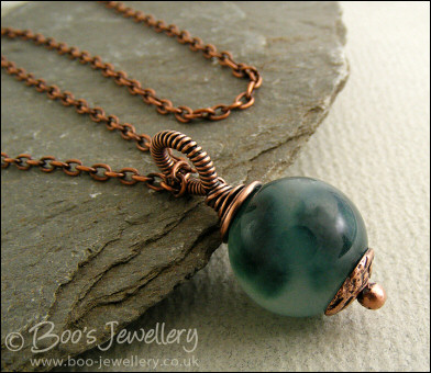 Green jade and antiqued copper pendant - made to order