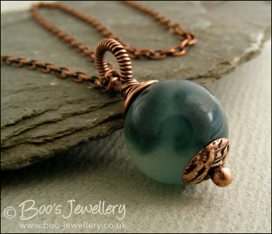 Green jade and antiqued copper pendant - made to order