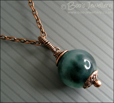 Green jade and antiqued copper pendant - made to order
