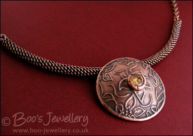 Domed pendant with champagne CZ stone on rope necklace