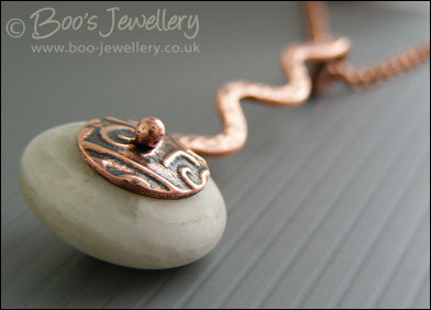 Copper and moonstone long drop squiggle pendant