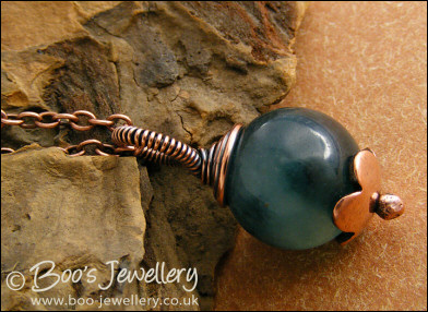 Green jade and antiqued copper pendant - made to order