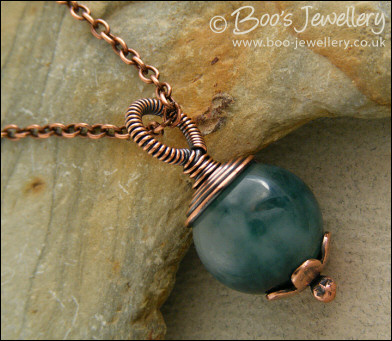 Green jade and antiqued copper pendant - made to order