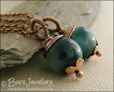Green jade and antiqued copper pendant - made to order