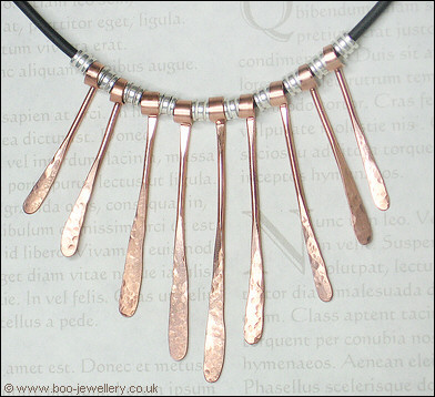 Hammered copper paddle necklace