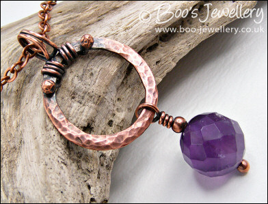 Hammered copper and Amethyst drop necklace