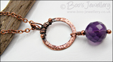 Hammered copper and Amethyst drop necklace