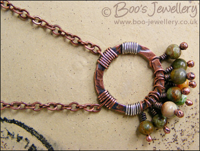 Green opal and copper earth tones necklace