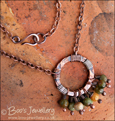 Green opal and copper earth tones necklace