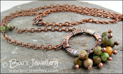 Green opal and copper earth tones necklace