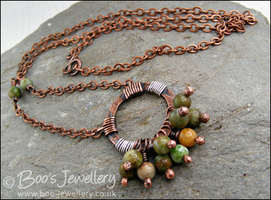 Green opal and copper earth tones necklace