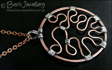 RESERVED - Copper circle pendant with Sterling silver wrapped details