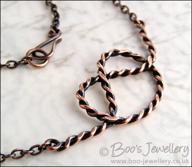 Twisted antiqued copper knot necklace