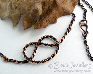 Twisted antiqued copper knot necklace